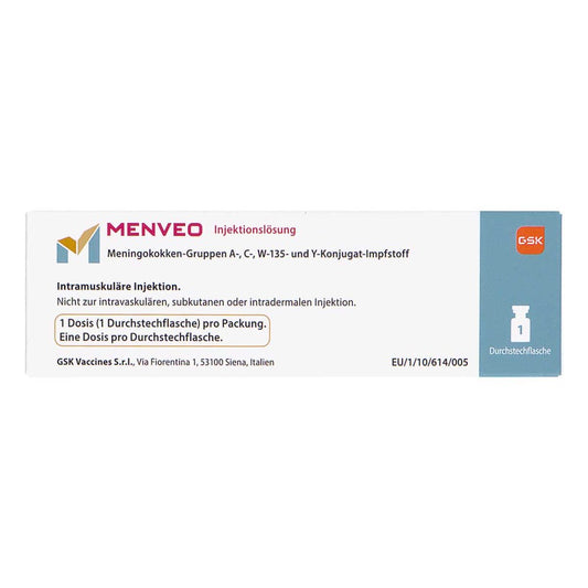 Das Produktfoto zeigt Menveo Injektionslösung Durchstechflasche (0.5 ml) PZN 19726047