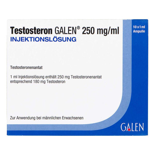 Das Produktfoto zeigt Testosteron Galen 250 Mg/Ml Injektionslösung (10X1 ml) PZN 19823052