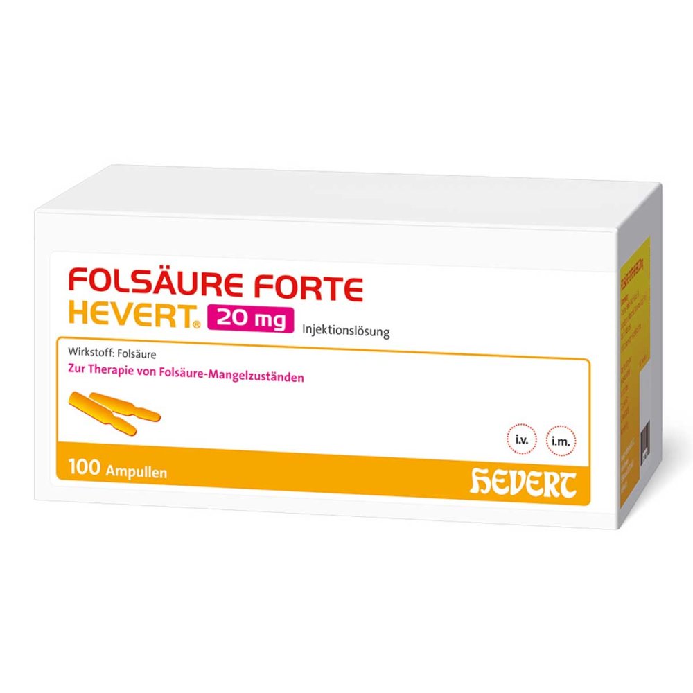Folsäure Forte Hevert 20 Mg Inj.-Lösung Amp. (100X2 ml)