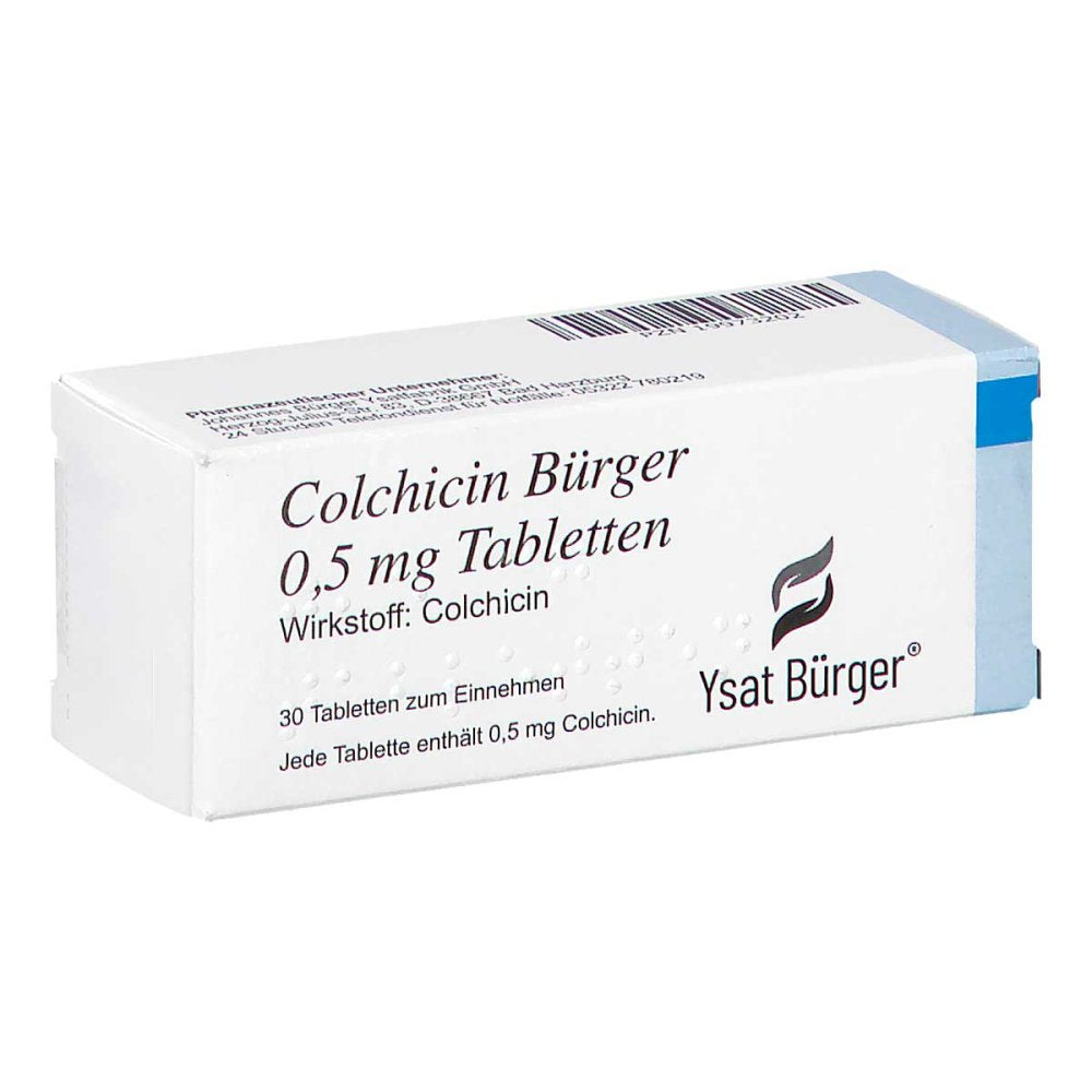 Das Produktfoto zeigt Colchicin Bürger 0,5 Mg Tabletten (30 stk) PZN 19973202