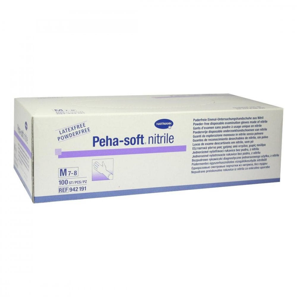 Das Produktfoto zeigt Peha-Soft Nitrile Unt.Handsch.Unste.Puderfrei M (100 stk) PZN 03538065