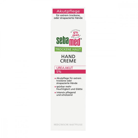 Das Produktfoto zeigt Sebamed Trockene Haut 5% Urea Akut Handcreme PZN 05390365