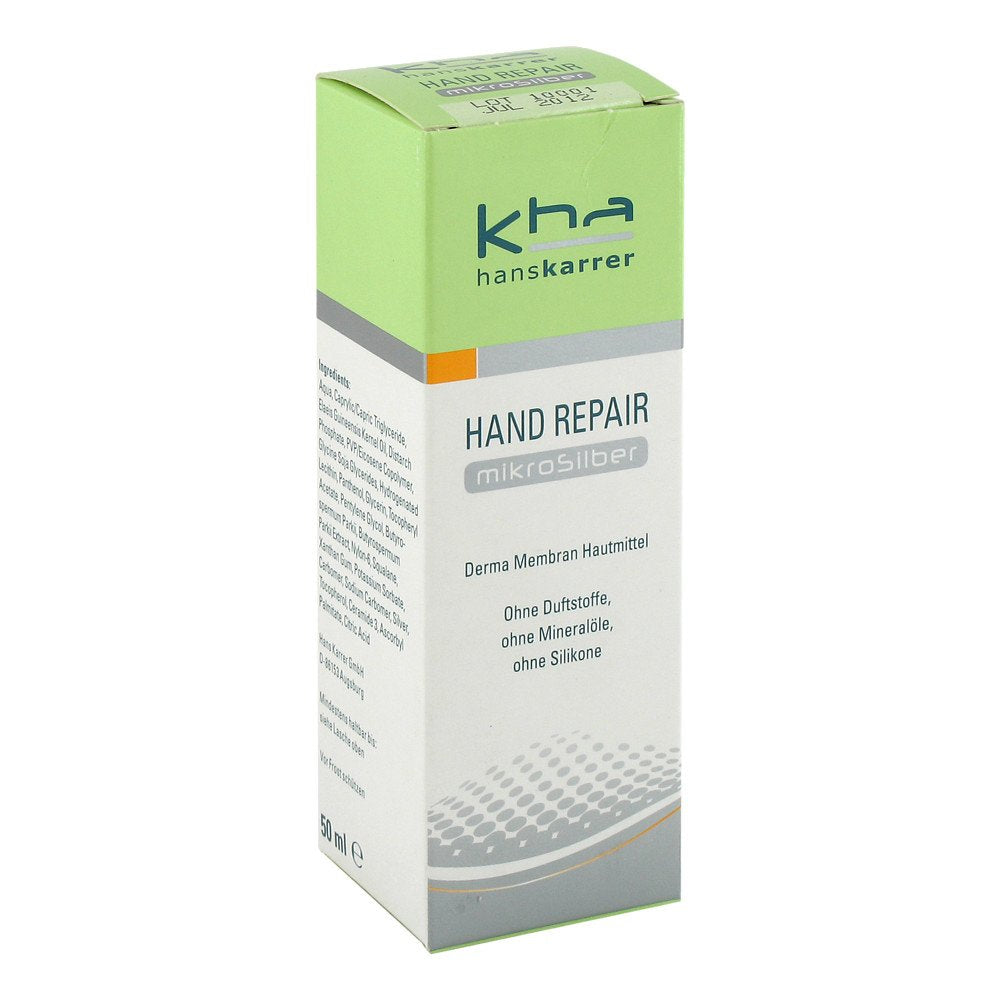 Das Produktfoto zeigt Hans Karrer Hand Repair Mikrosilber Creme PZN 09043034