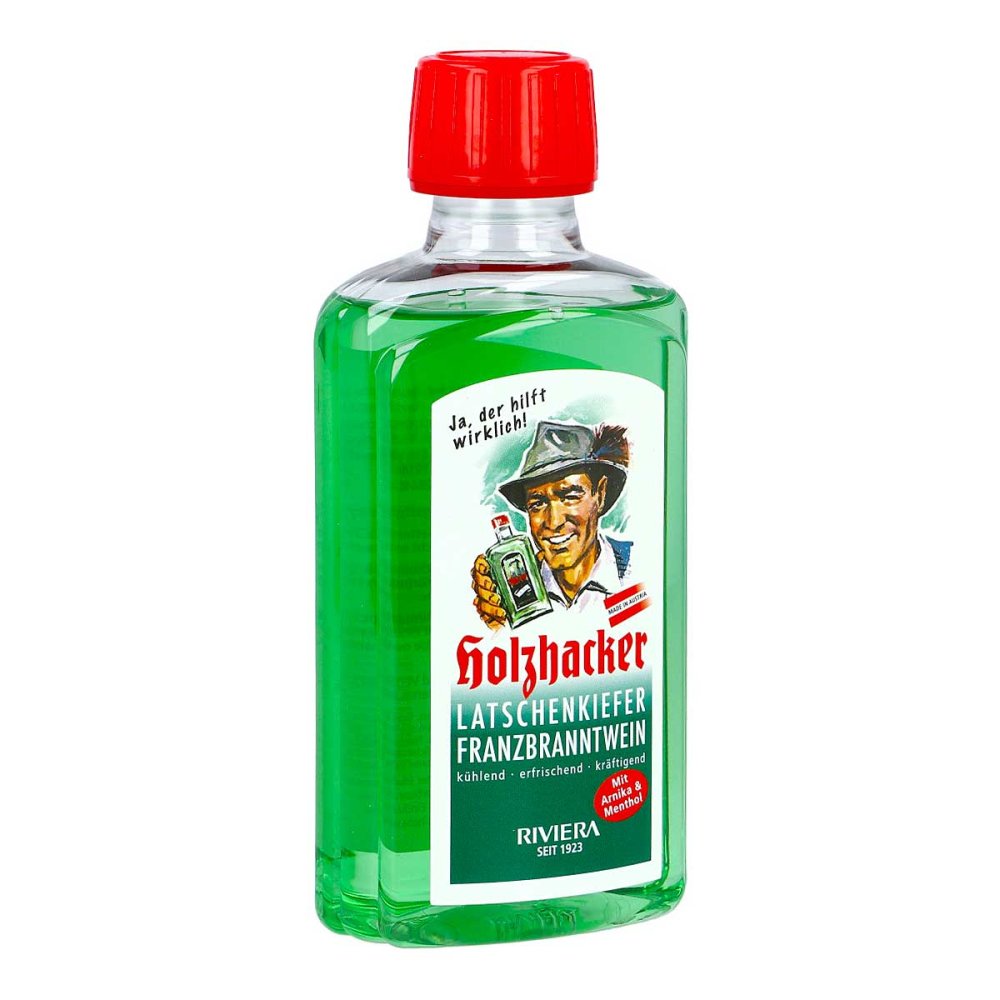 Das Produktfoto zeigt Riviera Holzhacker Latschenkiefer-Franzbranntwein PZN 09180050