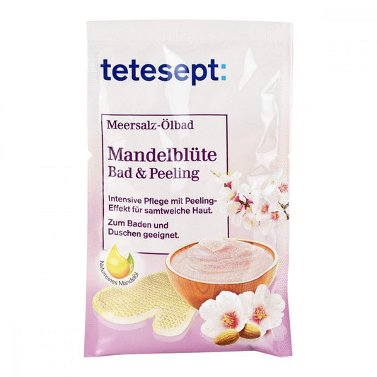 Das Produktfoto zeigt Tetesept Meersalz-Ölbad Mandelblüte PZN 09692040