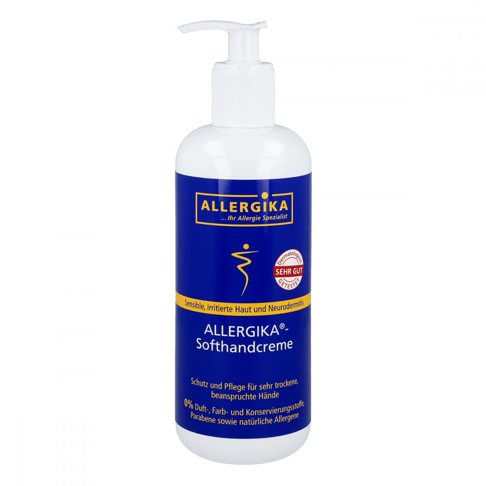 Das Produktfoto zeigt Allergika Softhandcreme Spenderflasche PZN 09785385
