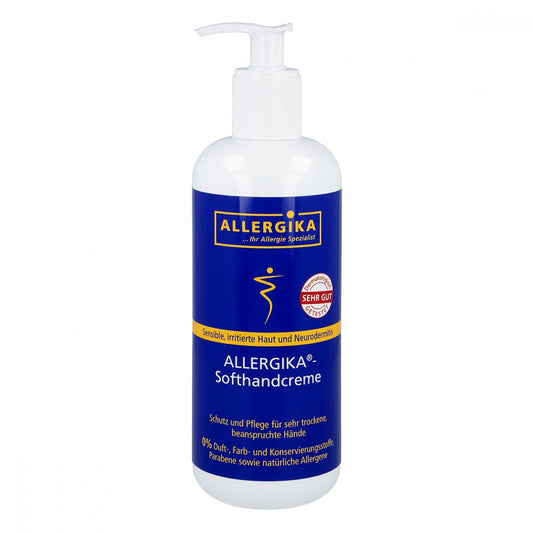 Das Produktfoto zeigt Allergika Softhandcreme Spenderflasche PZN 09785385